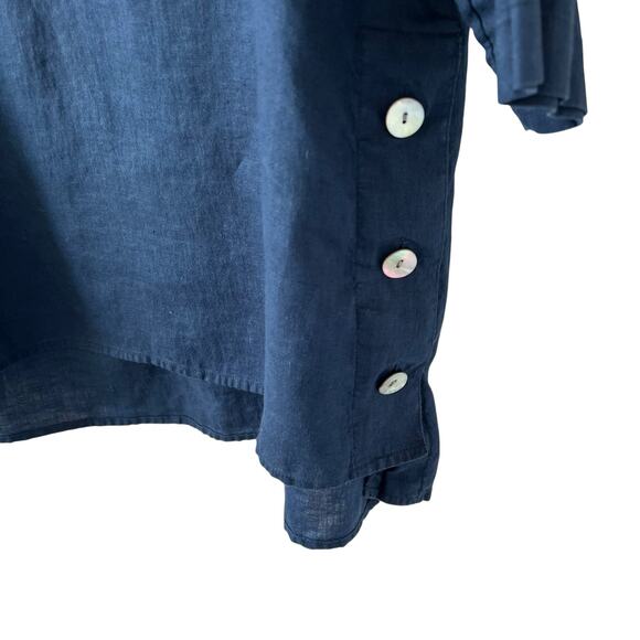 J Jill Love Linen Side Button Tunic Top Blue Women's SP - Picture 5 of 9